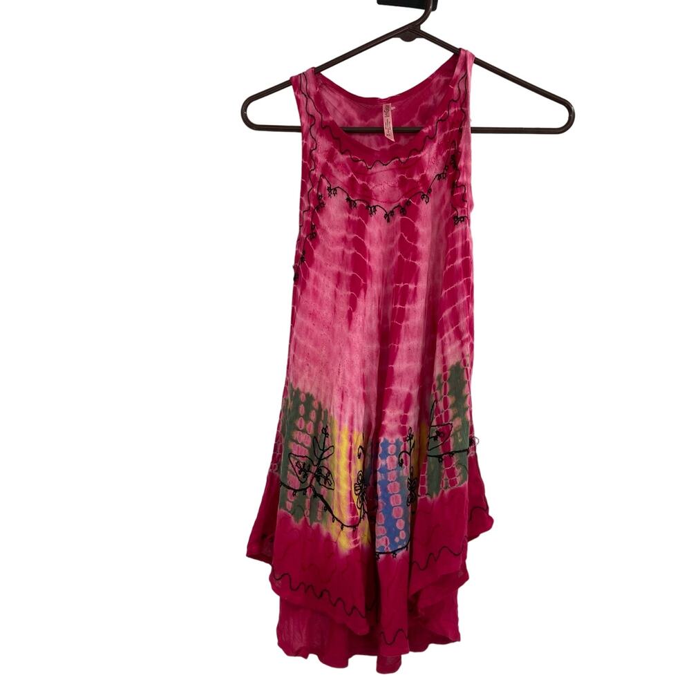 In Gear Boho Gypsy Tank Colorful Pink Dress XL 12 Beach Rayon